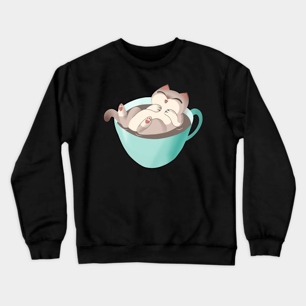 Siamese Cat in Coffee Mug Kawaii Cute latte kitty Crewneck Sweatshirt by BluVelvet